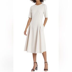 New! Maggie London Double Pleat A-Line midi dress. Size 8. Cram color.